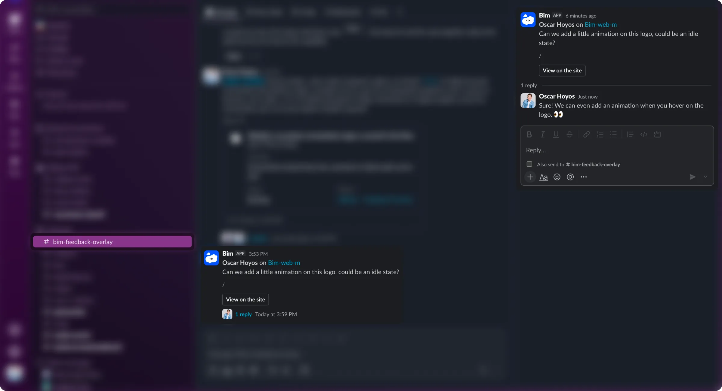 A teammate replying to the comment inside the Slack thread
