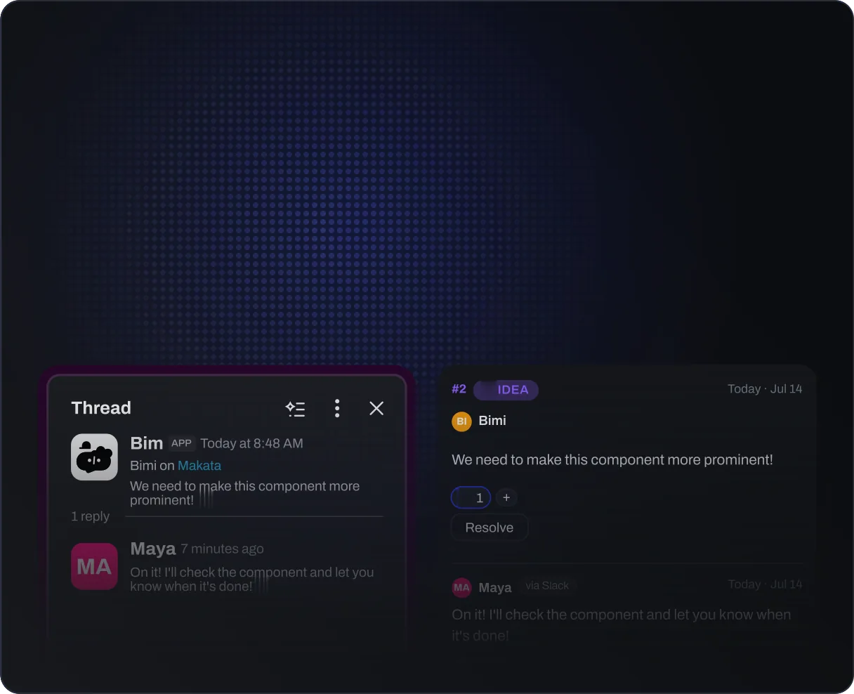 A Bim comment and its Slack thread, in sync